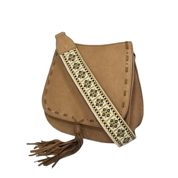 Steve Madden BSwiss Womens Saddle Bag in Tan with Embroidered Guitar Strap - Picture 11 of 12